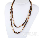 Assorted Freshwater Pearl and Tigey Eye Long Style Necklace