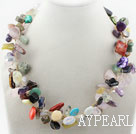 Assorted Multi Color Multi Stone Golden Wired And Crochet Necklace With Lobster Clasp