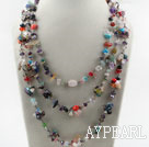 Three Strands Assorted Multi Stone Chips and Multi Crystal Necklace