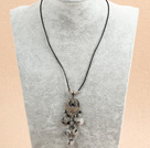 Wholesale Simple Retro Style Flat Round Black Rutilated Quartz Tassel Pendant Necklace With Black Leather