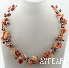 Brown Freshwater Pearl and Natural Color Agate Necklace
