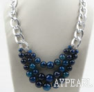 Three Layer Faceted Blue Agate Necklace with Metal Loop Chain