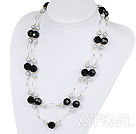 Wholesale Long Style Faceted Black Crystal and Gray Shell Beads Necklace
