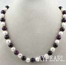 10-11mm White Freshwater Pearl and Faceted Purple Agate Beaded Necklace