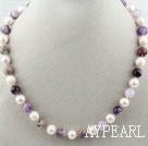 White Freshwater Pearl and Purple Crystal Quartz Beaded Necklace