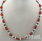 White Shell and Red Carnelian Necklace with Adjustable Chain