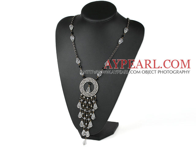 Black and Clear Crystal Necklace with Bronze Chain