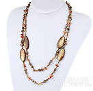 47.2 inches long style brown pearl shell and agate necklace