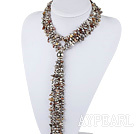 vogue jewelry 31.5 inches Y shape gray agate and pearl necklace