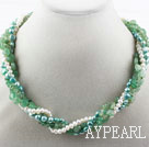 Multi Strand Freshwater Pearl and Aventurine Necklace with Moonlight Clasp