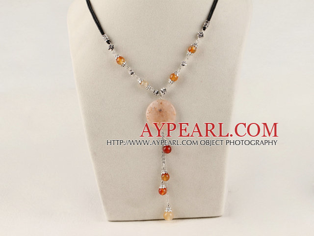 Y shape agate tibet silver beaded necklace with extendable chain
