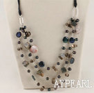 multi strand black pearl and India agate necklace with extendable chain
