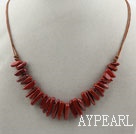 Simple Style Long Teeth Shape Red Jasper Necklace with Brown Thread