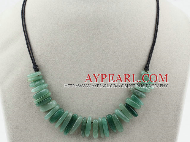 Simple Style Long Teeth Shape Aventurine Necklace with Black Thread