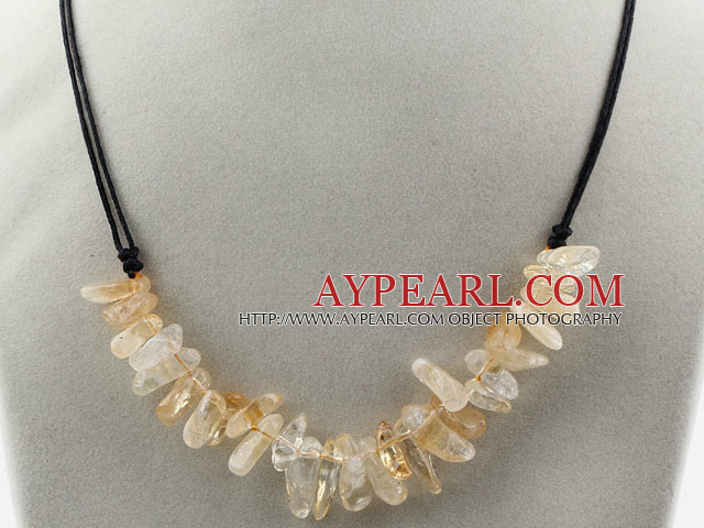 Simple Style Long Teeth Shape Citrine Necklace with Black Thread