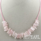 Simple Style Long Teeth Shape Rose Quartz Necklace with Pink Thread