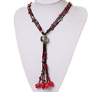 Wholesale Fashion Multi Strand Assorted Red Coral Charm Beaded Y Shape Pendant Necklace