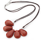 Wholesale Nice Fan Shape Red Jasper Necklace With Brown Cords And Extendable Chain