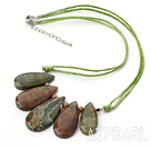 Fan Shape Peacock Stone Necklace with Green Thread