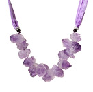 Summer Lovely Design Frosting Irregular Shape Amethyst Stone Necklace with Purple Soft Rope