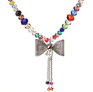 Wholesale New Lovely Design Faceted Multi Color Manmade Crystal Pendant Necklace with Cute Bow Pendant