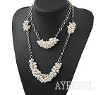 Two Layer Natural White Freshwater Pearl Necklace with Metal Chain