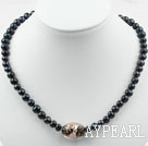 Black Freshwater Pearl and Black Colored Glaze Necklace