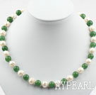 10-11mm White Freshwater Pearl and Aventurine Beaded Necklace