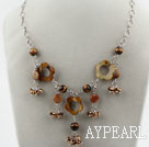 Brown Series Freshwater Pearl Crystal and Tiger Eye Necklace with Metal Chain