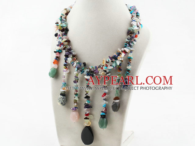 Assorted Multi Color Multi Stone Necklace with Stone Tassel