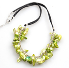 New Arrival Yellow Green Color Teeth Shape Pearl Necklace with Lobster Clasp