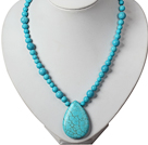 Blue Turquoise Necklace with Teardrop Turquoise Pendant
