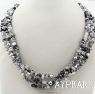 Wholesale Gray Series Multi Strands Fillet Black Rutilated Quartz and Gray Freshwater Pearl Necklace