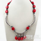 Wholesale Red Coral and Carbide Stone Necklace with Tibet Silver Accesorries