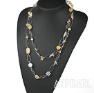 Beautiful Long Style White And Yellow Crystal Golden Ball Loop Charm Necklace 