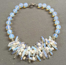 Wholesale Pretty Fashion Design Natural White Freshwater Pearl Opal Crystal Bib Necklace