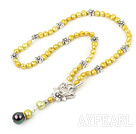 Elegant Yellow Fresh Water Pearl Flower Charm Pendant Necklace