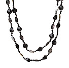 Wholesale Lont Style A Grade Black Agate Beads and Faceted Black lip Shell Necklace