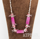 23.6 inches white fresh water pearl and pink agate crystal necklace