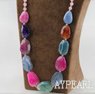 chunky style faceted colorful agate necklace with bold metal chain