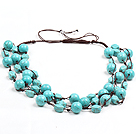 Wholesale Chic Style Three Strands Blue Turquoise Drawstring Neckalce