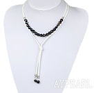 Simple Design Black Freshwater Pearl Necklace with White Cord