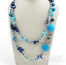 assorted blue crystal and agate long style necklace