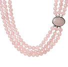 Wholesale Trendy Elegant Style Three Layer Round Rose Quartz Beaded Necklace