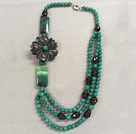 Wholesale Graceful Multi Strand Green & Black Agate Flower Necklace (Flower can be a Brooch)