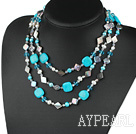 long style assorted pearl crystal and shell and gemstone necklace