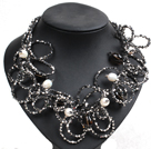 Wholesale Speical Design Beautiful Natural White Pearl Smoky Quartz Gray & Black Crystal Statement Chunky Necklace