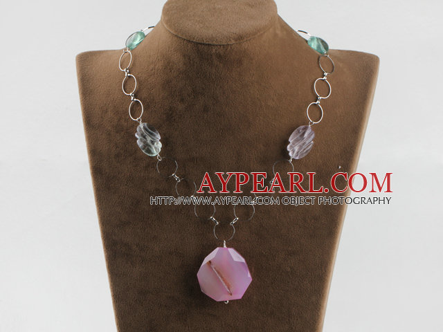 rainbow fluorite and crystallized agate necklace