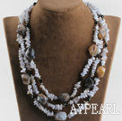 Beautiful Three Strands Purple Jade Chips And Chunky Agate Necklace
