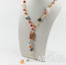 Beautiful Natural Color Multi Agate And Tibet Silver Charm Y Shape Pendant Necklace